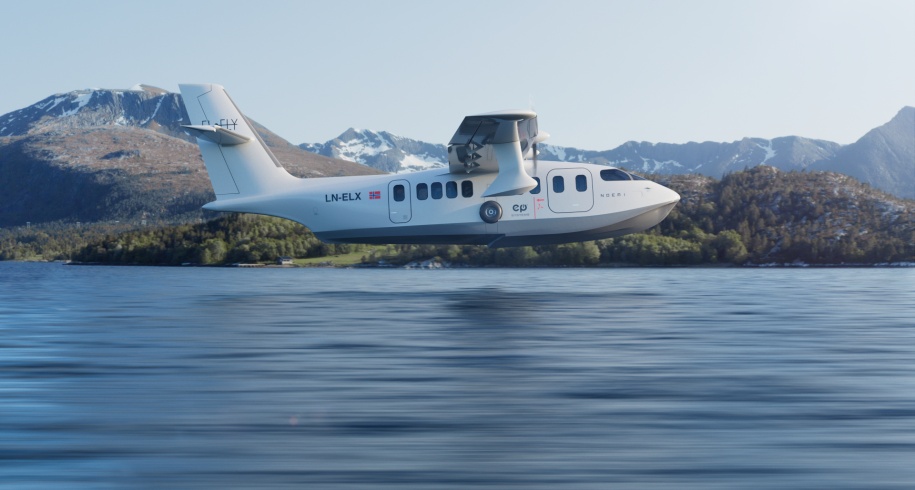 Elfly lander på sjøen